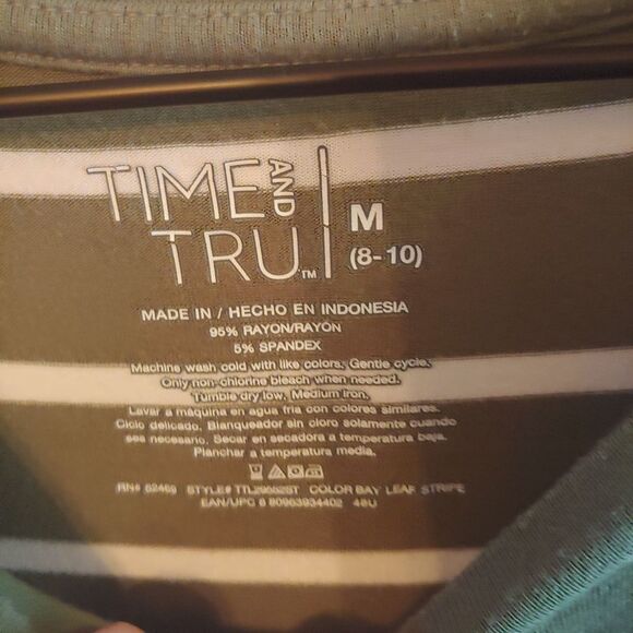 Time and Tru Olive Green Stripe Tank Shirt Dress Size Medium - Picture 4 of 4